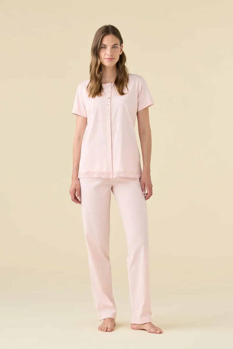 Pigiama Donna in Cotone Rosa con Pantalone Lungo - Noidinotte