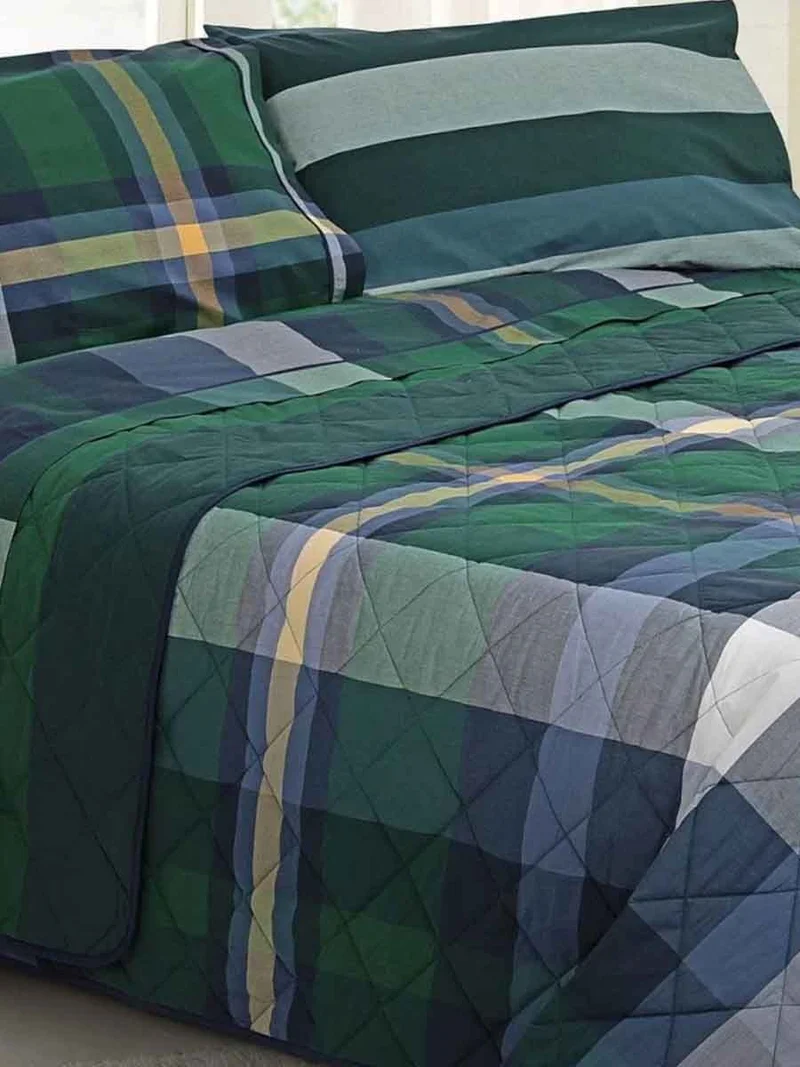 Trapuntino Aberdeen Daunex – Percalle Cotone 200TC Tinto in Filo Verde Blu