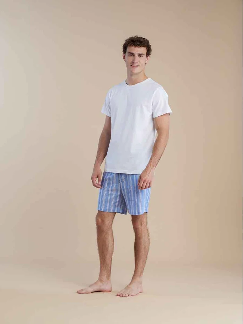 Pigiama Uomo in Cotone con Top Manica Corta e Pantaloncino a Righe – Noidinotte