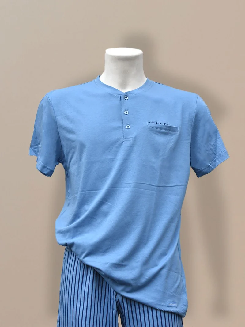 Pigiama Corto Serafino Unito con Pantaloncino a Righe - Noidinotte