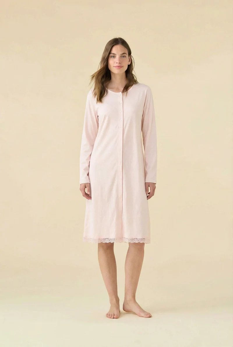 Camicia da Notte Donna Cotone Rosa Manica Lunga – Noidinotte