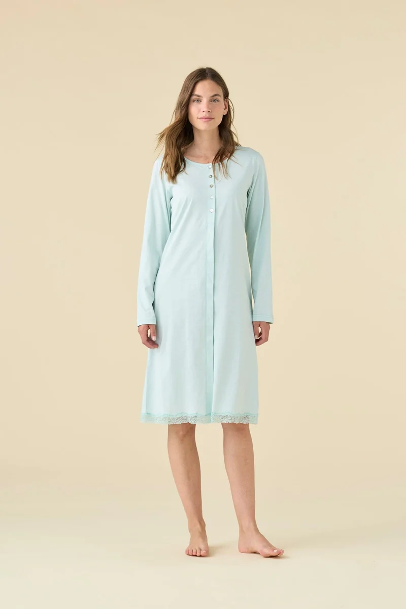 Camicia da Notte Donna Estiva Cotone Verde Manica Lunga – Noidinotte