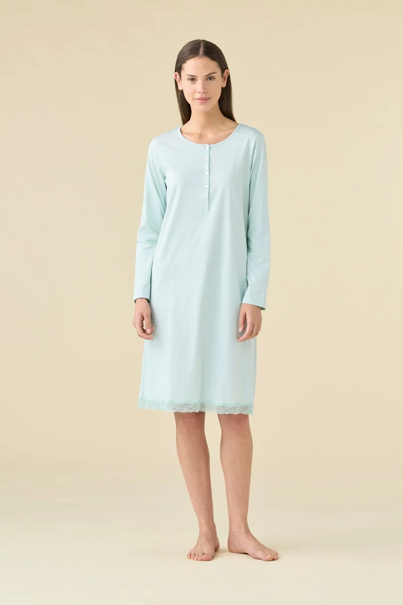 Camicia da Notte Donna Cotone Verde Manica Lunga Articolo Essential – Noidinotte