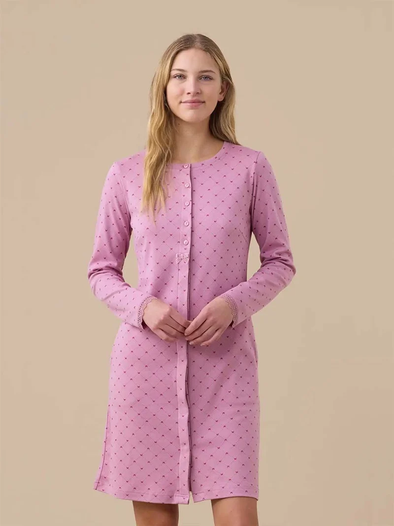 Camicia da Notte Donna in Caldo Cotone con Abbottonatura Frontale Articolo Cuore - Noidinotte