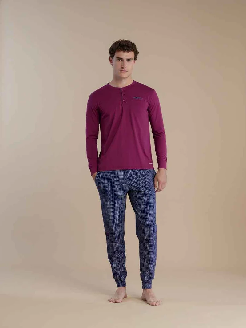 Pigiama Uomo 100% Cotone con Manica Lunga e Pantalone Lungo a Pois Taglie Plus - Noidinotte