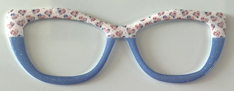 Wanda Topper; Thick, hearts on white with fade to denim blue, glitter