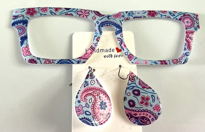 NEW Case Topper; blue and magenta paisley with matching earrings