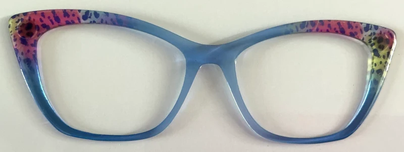 Wanda Topper; transparent blue with corner animal print