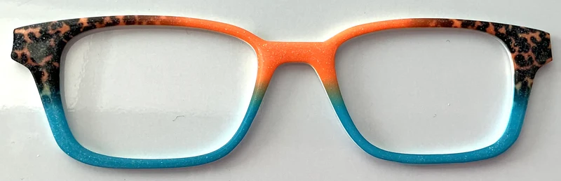 Finley Topper; orange and blue fade with cheetah print in corners