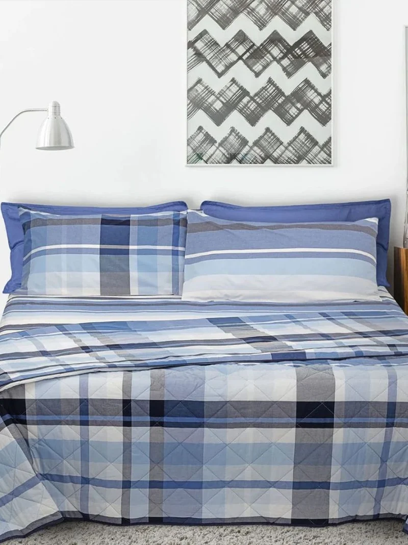 Completo Letto In Percalle Di Puro Cotone 200TC Tinto In Filo Preston - Daunex