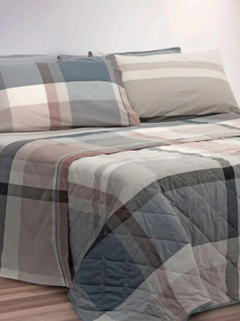 Completo Letto In Percalle Di Puro Cotone 200TC Tinto In Filo Lancaster - Daunex