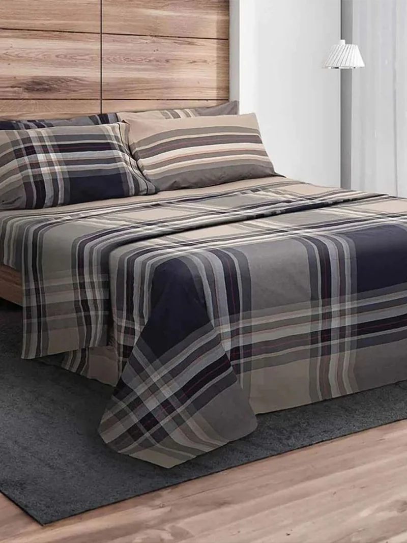 Completo Letto In Percalle Di Puro Cotone 200TC Tinto In Filo Douglas - Daunex