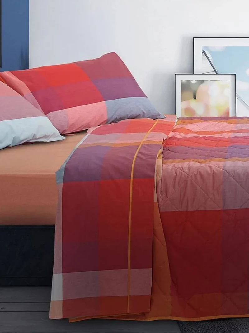 Completo Letto In Percalle Di Puro Cotone 200TC Tinto In Filo Brighton - Daunex