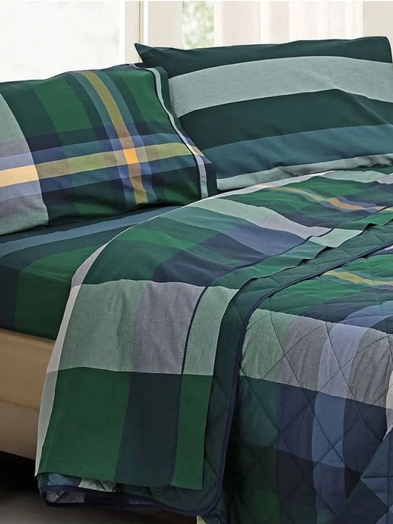 Completo Letto In Percalle Di Puro Cotone 200TC Tinto In Filo Aberdeen - Daunex
