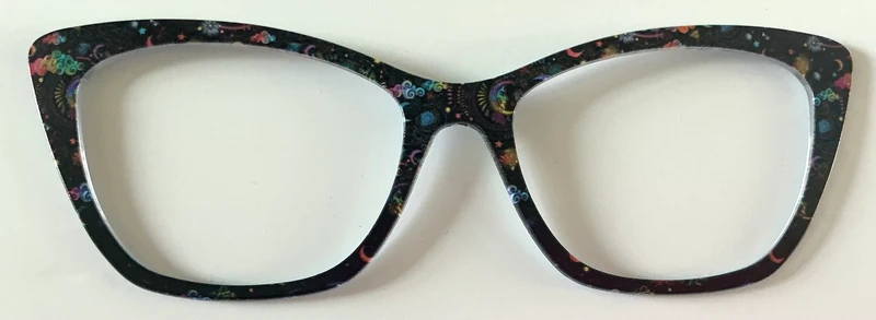 Wanda Topper; rainbow moons on black