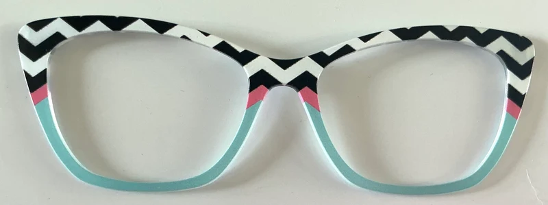 Wanda Topper; black and white chevron/light blue split