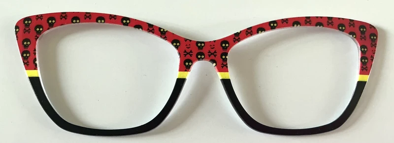 Wanda Topper; red and black split with skulls