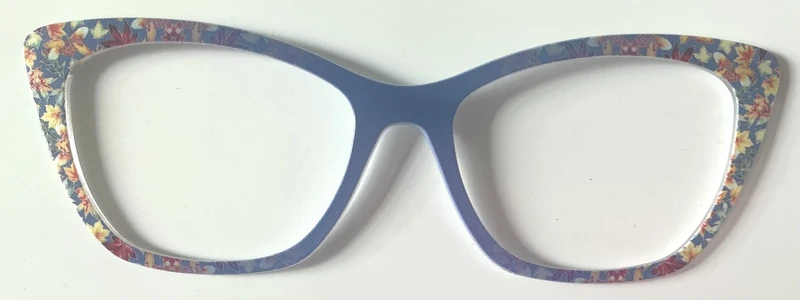 Wanda Topper; cornflower blue/floral vertical split