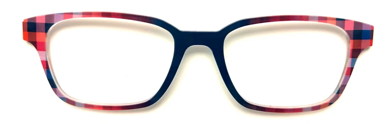 PAIR Finley Topper; orange and pink checkered to navy blue vertical fade