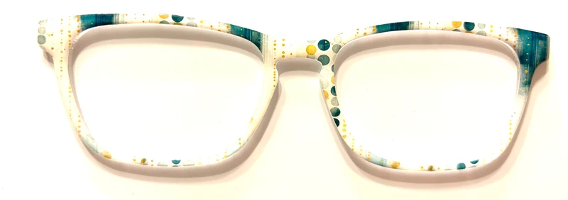 Casper Topper; teal and yellow dots and stripes on white