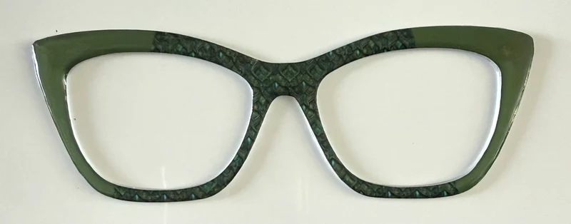 Wanda Topper; Framefetti; green geometric pattern/green vertical split