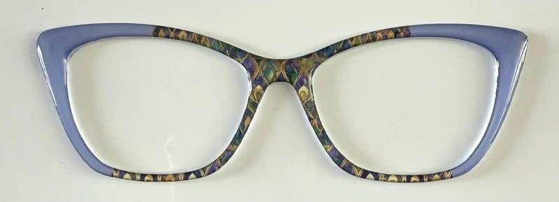 Wanda Topper; Framefetti; purple/green/gold geometric pattern/light purple vertical split