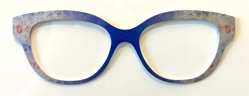 Quinn Topper; Metal; silver/blue vertical fade with red accents