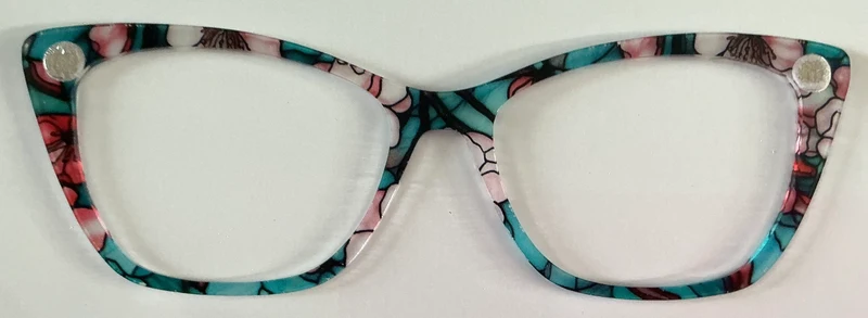 Wanda Topper; teal stained glass look with pale pink flowers