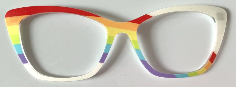 PAIR Wanda Topper; diagonal rainbow stripes to white