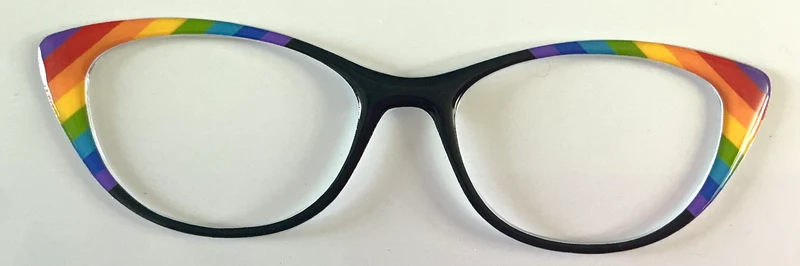 Ella Topper; black with rainbow diagonal corner stripes