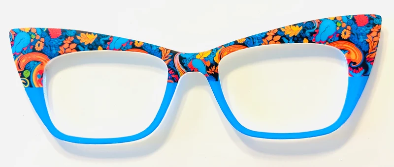 Fin-Ella Topper; orange paisley/bright blue split