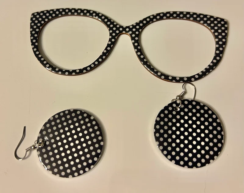 Zuri Topper; black and white polka dots with matching earrings