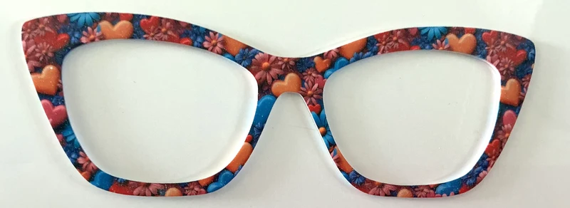 Wanda Topper; orange hearts and red flowers in blue