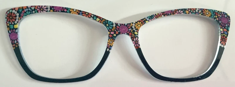 PAIR Wanda Topper; painted multicolored flowers to black fade