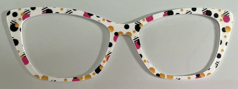 Wanda Topper; pink,black, gold circles on white