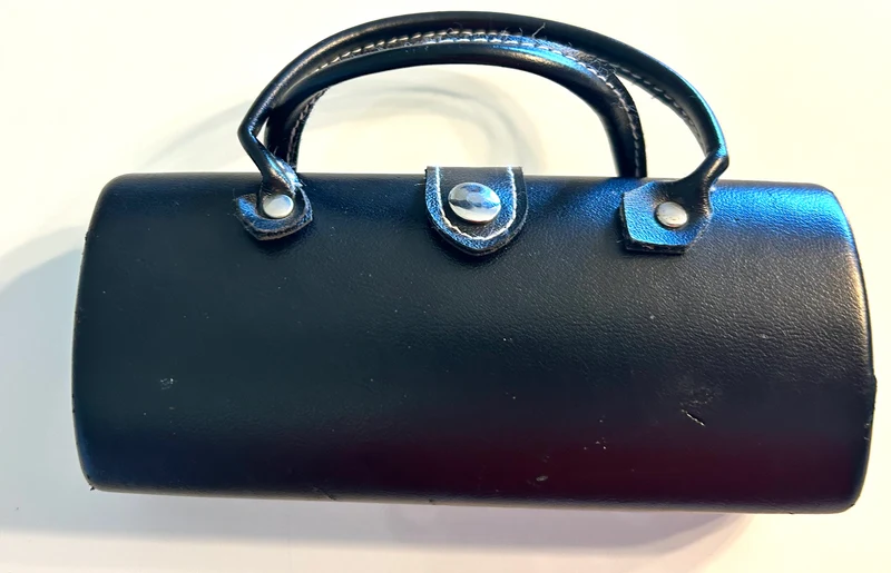 Black Button Glasses Case With Handle-(has minor scratches)