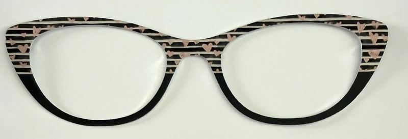 Ella Topper; metal; pink hearts and silver stripes to black split