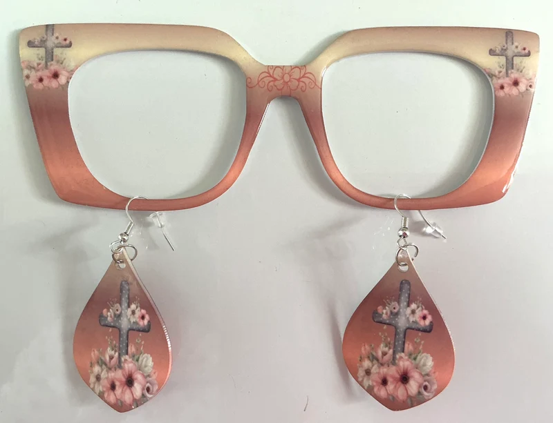 Murphy Topper; Everything Crafty with matching earrings; champagne and rose gold gradient with crosses