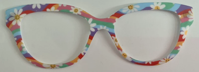 Quinn Topper; smiley face daisies on rainbow stripes