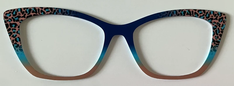 Wanda Topper; blue to brown gradient with animal print in corners